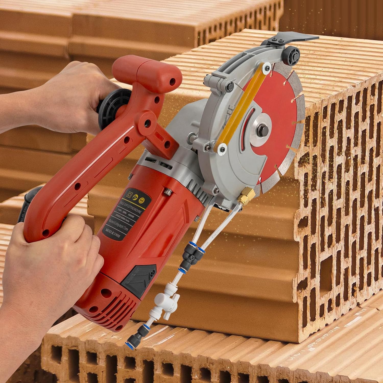 Electric Concrete Saw, 110V Slotting Machine Single-chip Concrete Cutting Machine for Brick, Concrete Wall, Granite, Marble, Tile with 7.48" Saw Blade, Water Pump, Water Hose