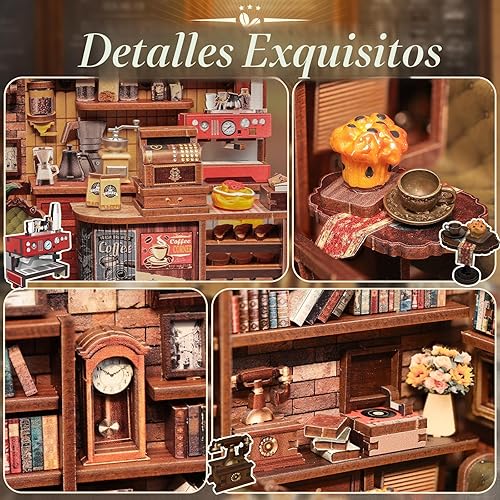 Miniatura 4 de CUTEBEE Kit de rincón de libros  Kit de casa de muñecas en miniatura para adultos, Booknook Tiny House Librería Decoración 3D Rompecabezas de
