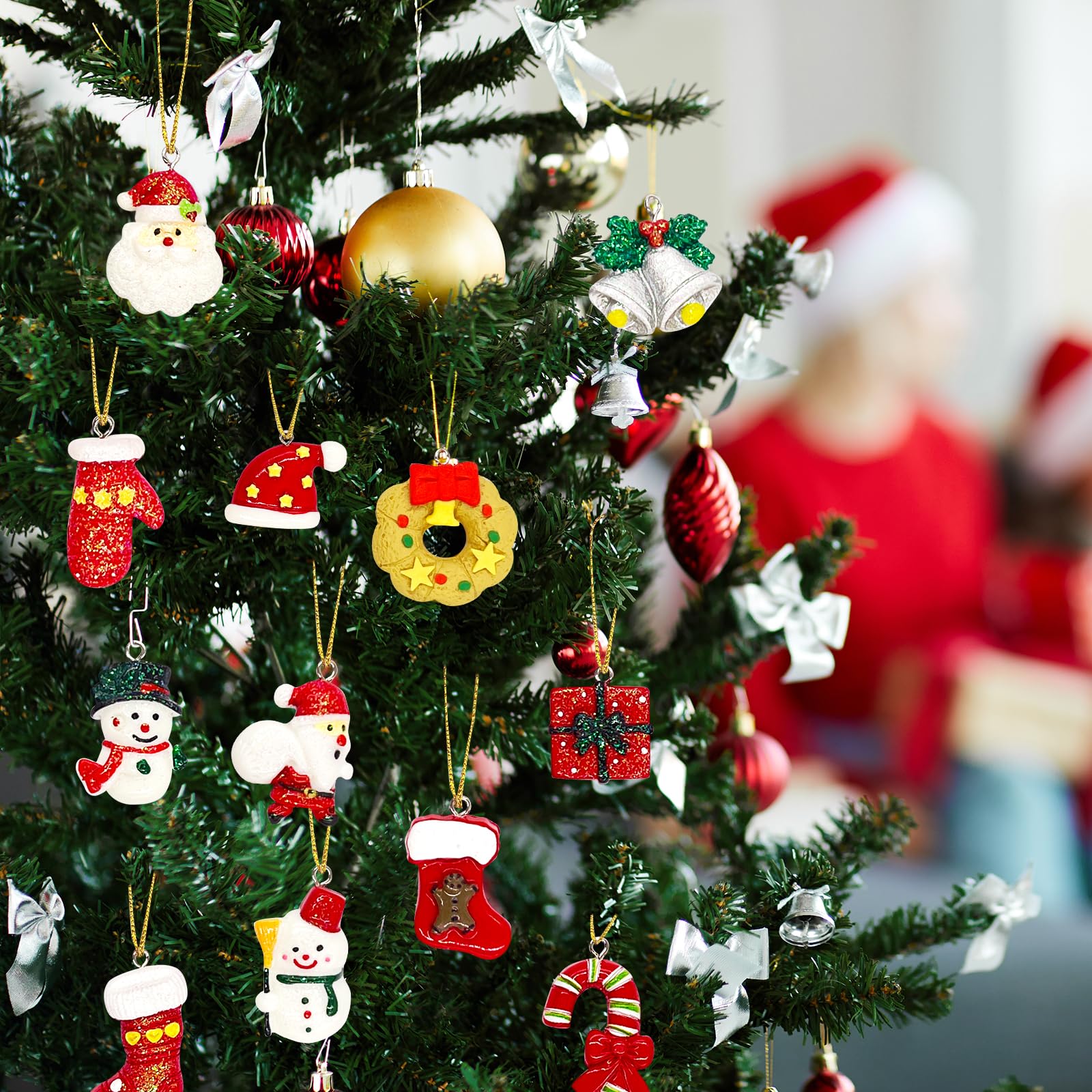 FUKPO 18 Miniature Natalizie In Resina - Decorazioni Con Babbo Natale, Pupazzo Di Neve E Albero