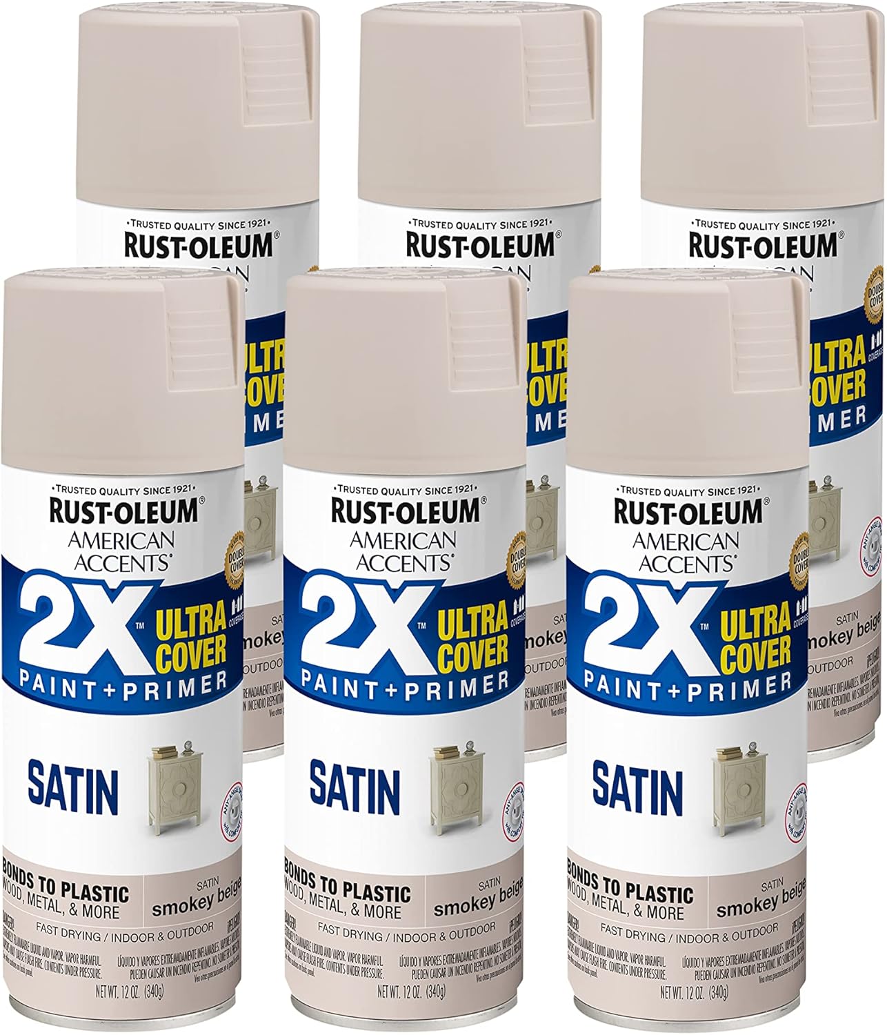 RustOleum 3279346 PK American Accents Spray Paint, Satin Smokey Beige