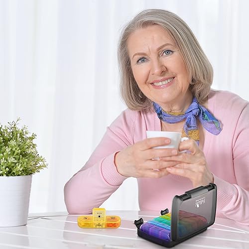 Miniatura 8 de Organizador de pastillas 3 veces al día, Fullicon - Pastillero semanal grande de 7 días, caja diaria de pastillas con 21 compartimentos, dispensador