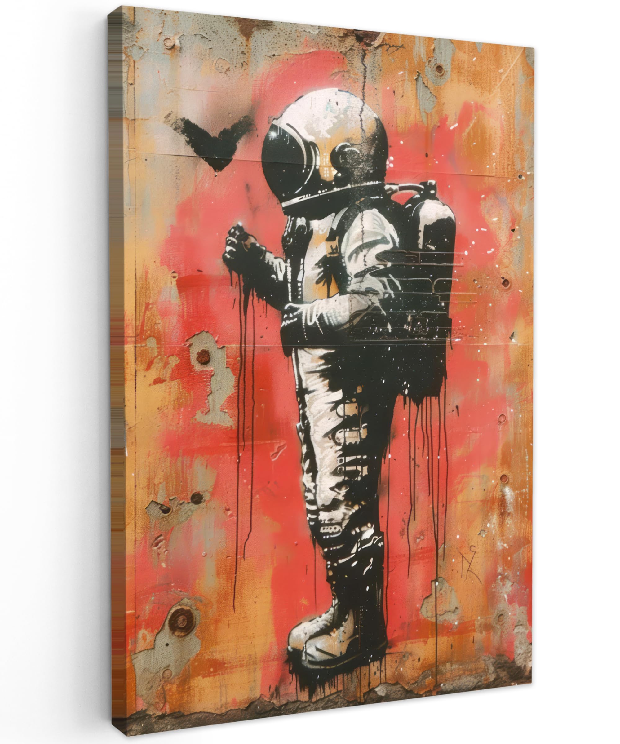 MuchoWow© Leinwand Bilder 40x60 cm Wanddeko Wohnzimmer Aesthetic Room Decor Deko Zimmer Wandbilder Modern Bild auf Leinwand Graffiti - Astronaut - Street art - Weltall - Banksy