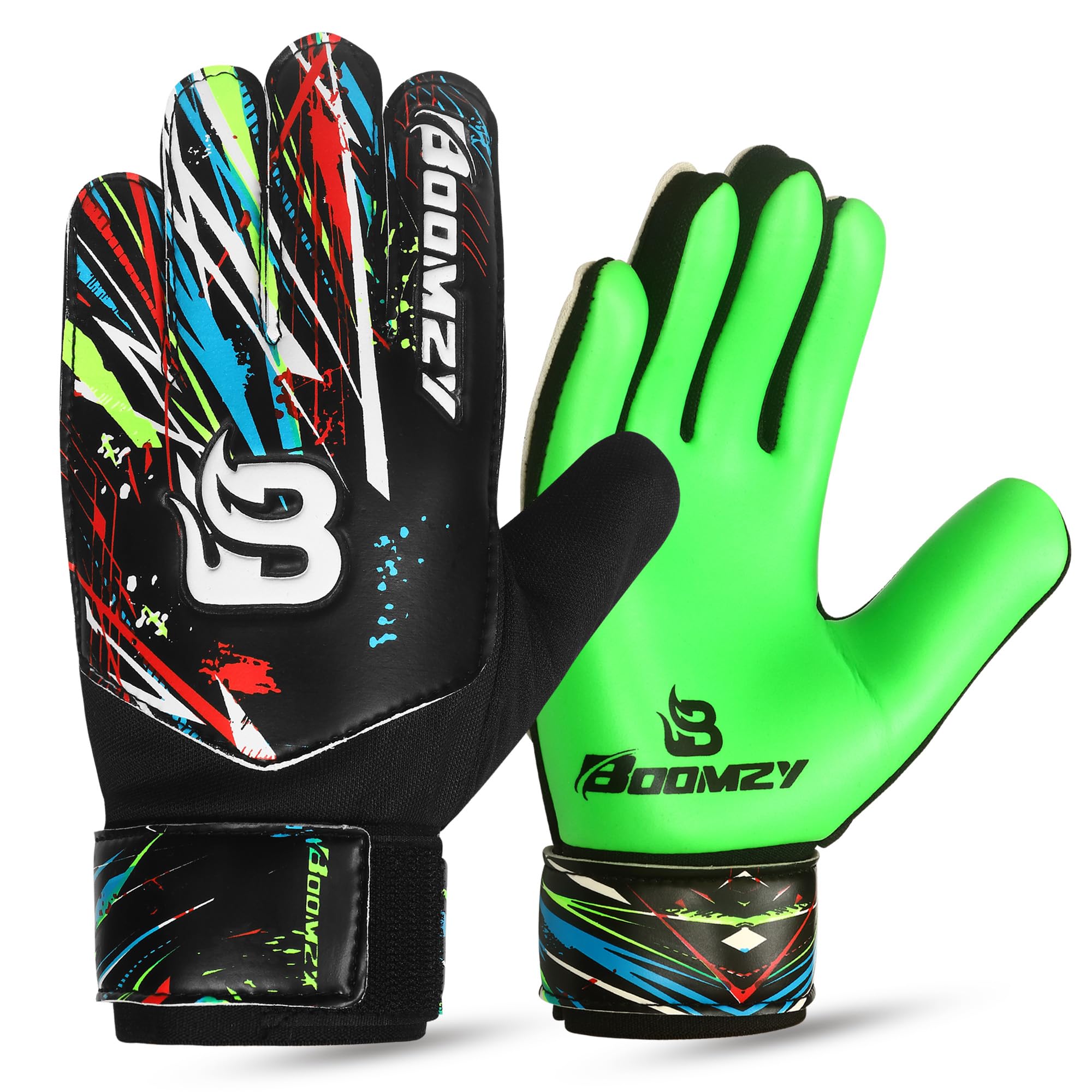 BOOMZY Soccer Goalie Gloves for Kids Boys Children, Youth & Adult Football Goalkeeper Gloves with Double Wrist Protection (Green Fluorescent, Size 3 suitable for 5 to 6 year old)