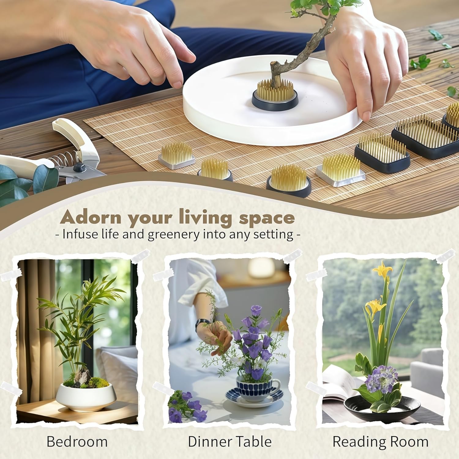 3 Pcs Flower Frogs for Flower Arrangements Supplies, Japanese Flower Arranging Ikebana Kenzan, Pin Frogs for Flowers Holder with Rubber Base Flower Fixed Tools(Gold, 1.3 Inch, 1.57 Inch, 1.97 Inch) - Image 3