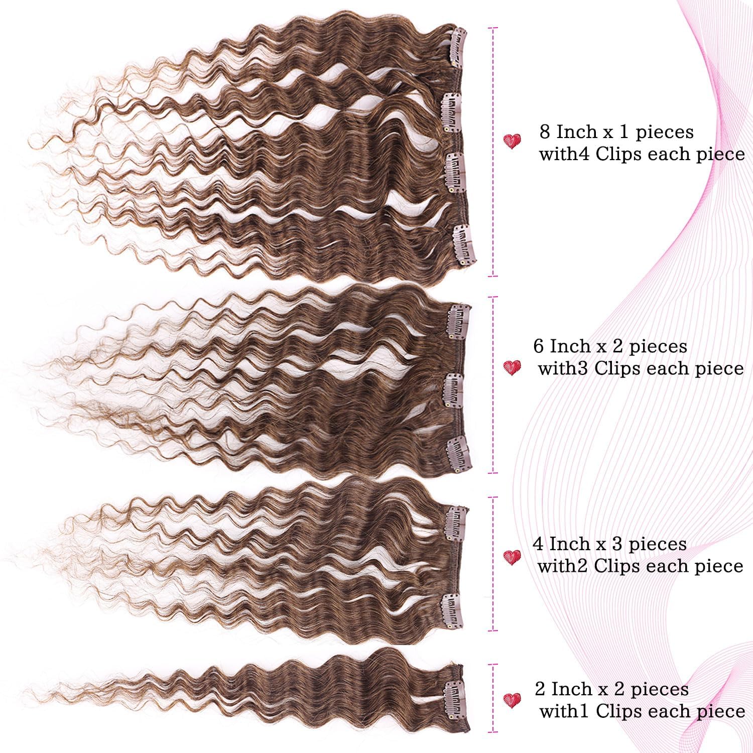 Wepwcod Deep Curly Hair Extensions Clip in Hair Extensions Real Human Hair 8Pcs With 18 Clips Clip in Hair Extensions for Women Deep Curly Clip ins Soft & Natural 120g (Brown-Deep, 16 inch) - Image 2