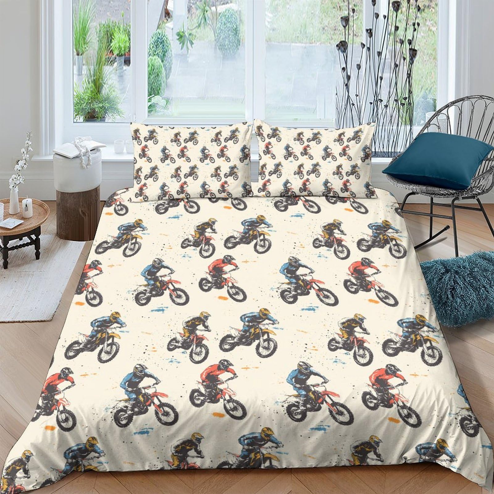 Ctjqhvkz Style-8 3D Printed Motocross Rider Fitted Sheet Microfiber Cream Bed Cover For Adult Teen Bedroom Dorm Decor Easy Care Single（135X200cm）