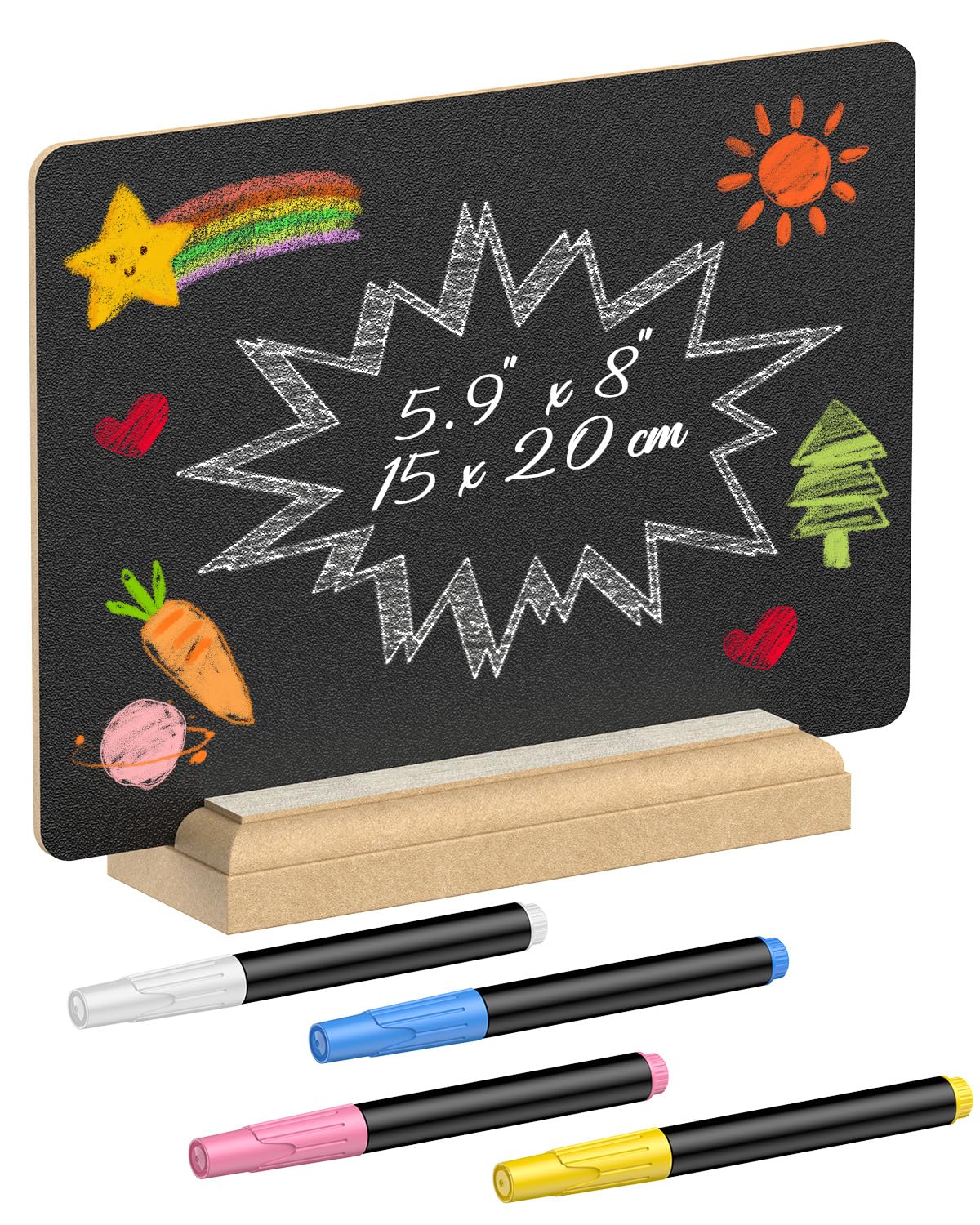 Uniclife Small Chalkboard Sign with Stand & Chalk Markers, 5.9 x 8 Inch, Double-Sided Wooden Chalk Board Sign for Tables, Reusable Message Board, Menu