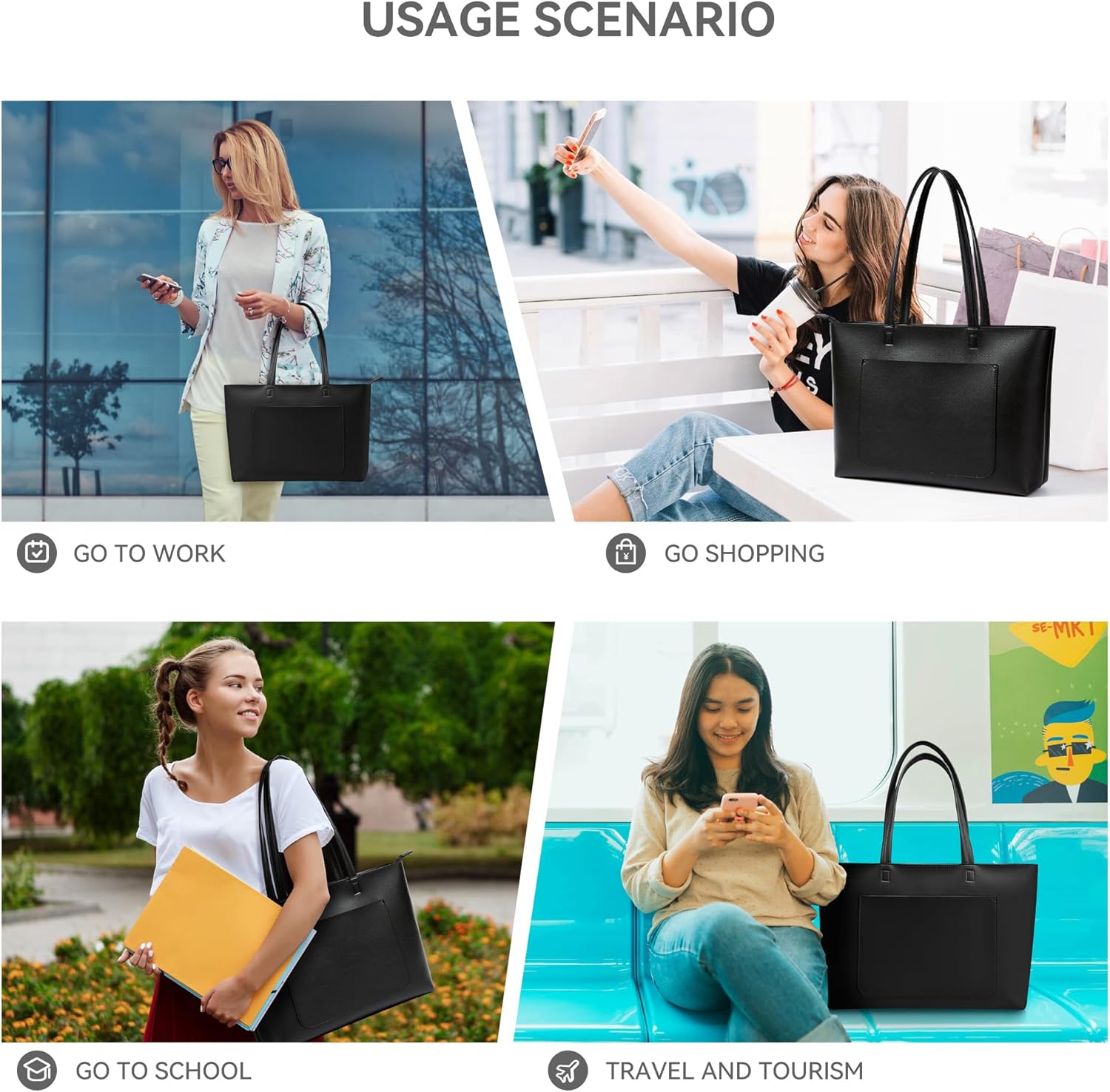 Fancy Forest Work Tote Bag for Women - Waterproof Purse with Zipper, 18L Large Vegan Leather, Stiff & Slim for Office Travel - Image 7