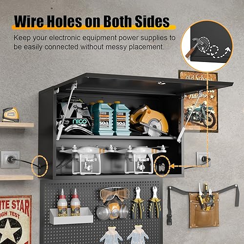 Miniatura 4 de Armario de almacenamiento de pared de metal con puerta abatible, estante ajustable, gabinete de metal colgante de garaje, armarios superiores