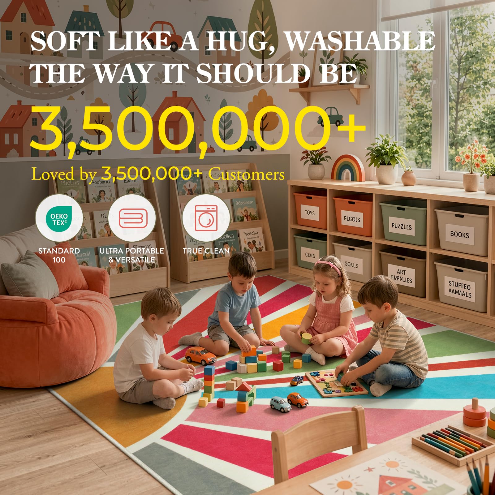 STARUIA Boho-Teppich, waschbar, 152 cm, runder Teppich für Schlafzimmer, Regenbogen-Kreis, Kinderteppiche für Büro, rutschfester Kreis-Teppich, weiche Sonnenschein-Teppiche für Schlafsaal