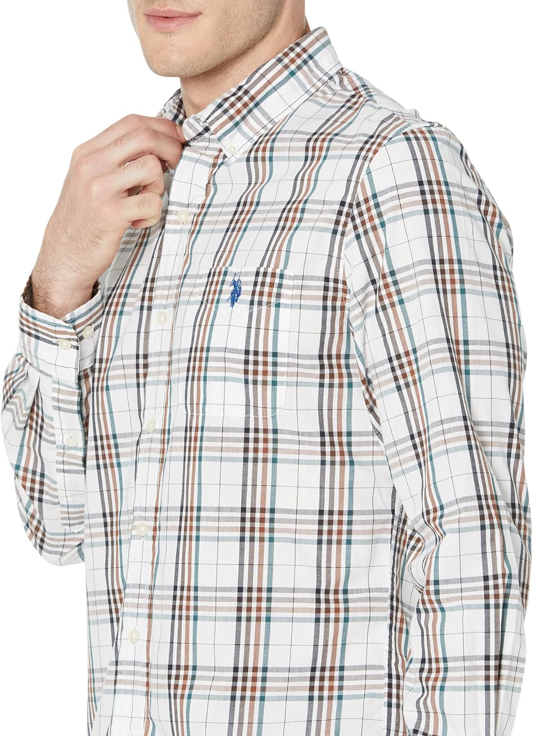 U.S. Polo Assn. Long Sleeve Slim Fit Yarn-Dye Poplin Woven Shirt Optic White 2XL - Image 3