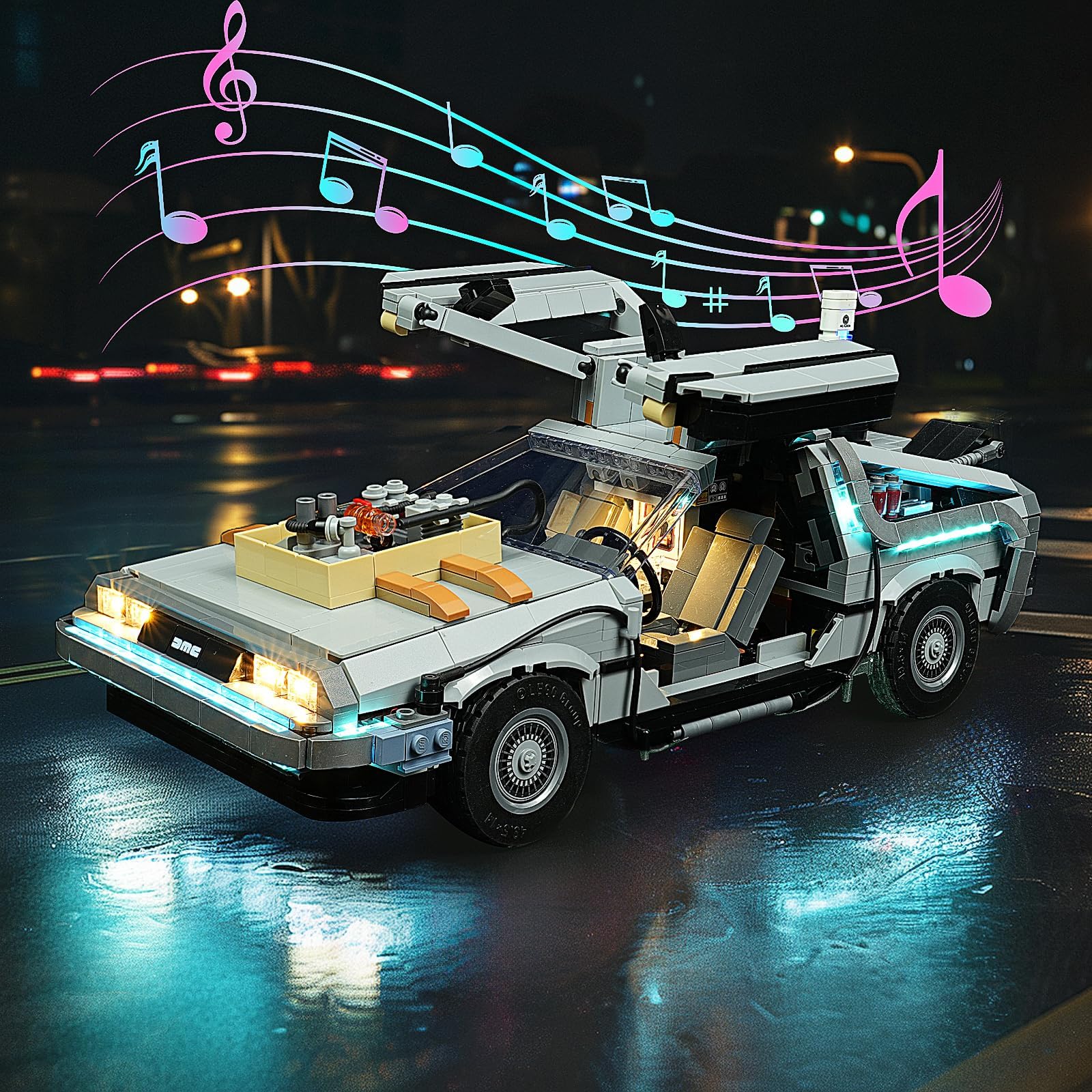LED Lighting Compatible with Lego Back to The Future Time Machine 10300, Light Kit Compatible with Lego 10300, Giving Light to Model, NOT Included The Model Set（Music Version）