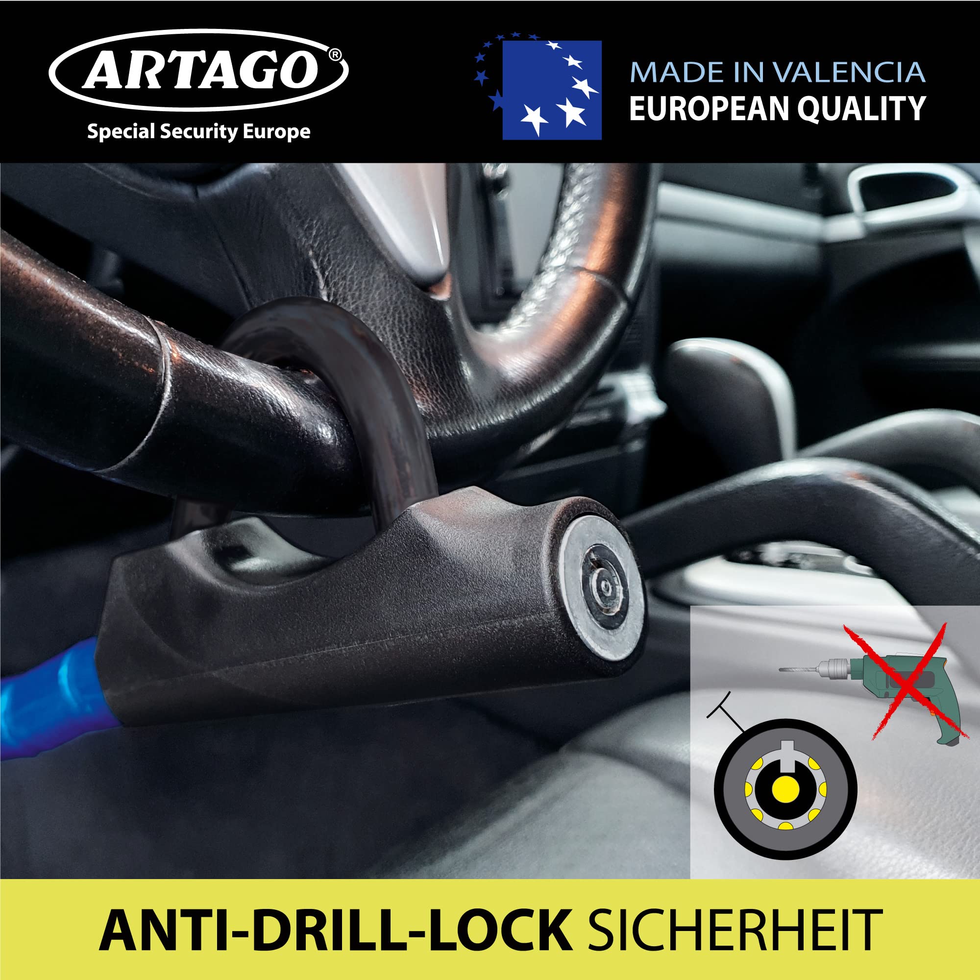 Artago 880/B Lenkradschloss Pedal EASY HOOK, Lenkradkralle, Diebstahlsicherung Lenkrad Pedal Auto, Gelenkig und Gepanzert