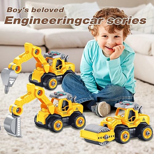 Miniatura 5 de Camiones de construcción desmontables juguetes para niños  Camión desmontable 4 en 1 con control remoto eléctrico de 360 con taladro eléctrico de