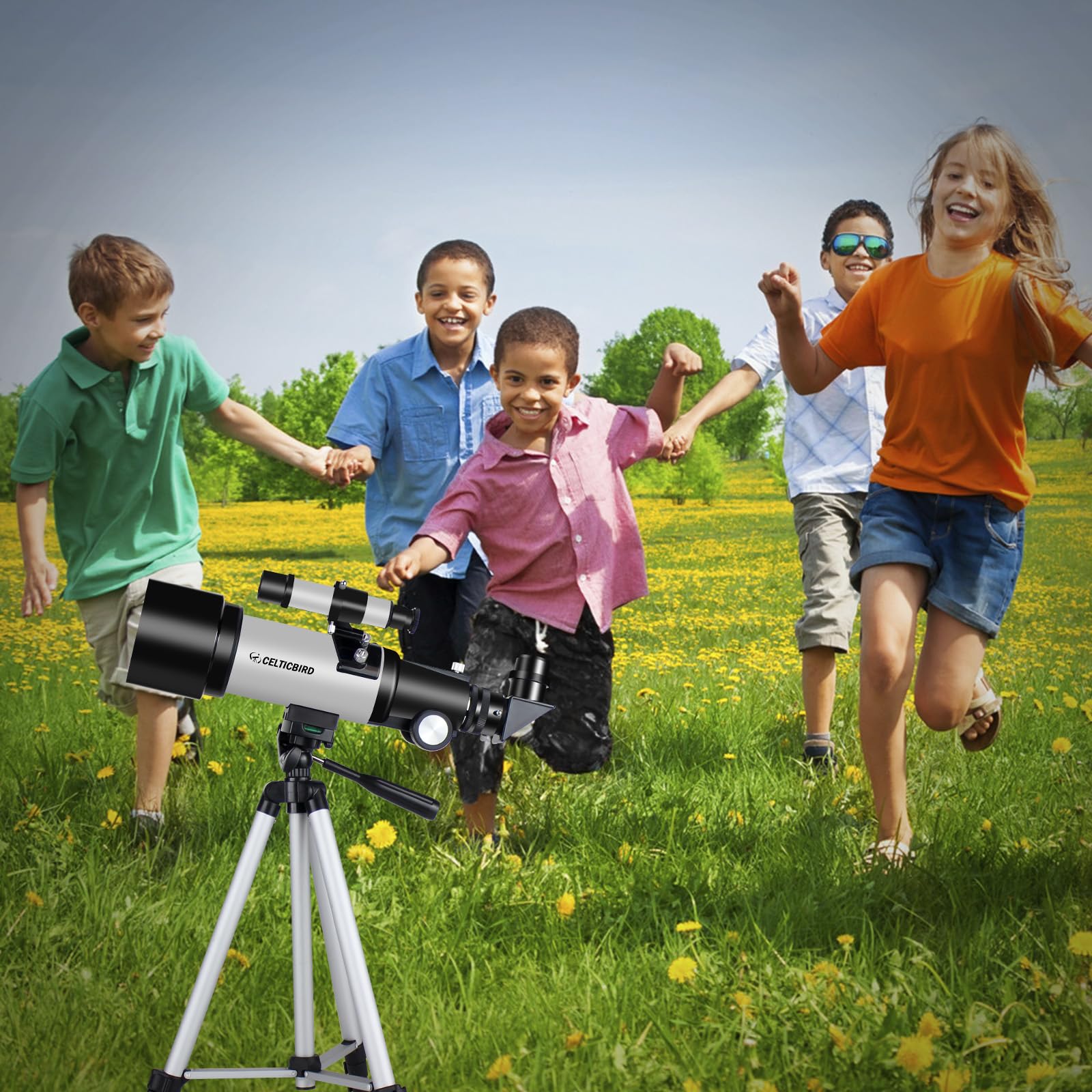 CelticBird Telescopio de 70 mm de Apertura de 400 mm – Telescopio de refracción astronómica para Adultos y Principiantes (70400 Gris)