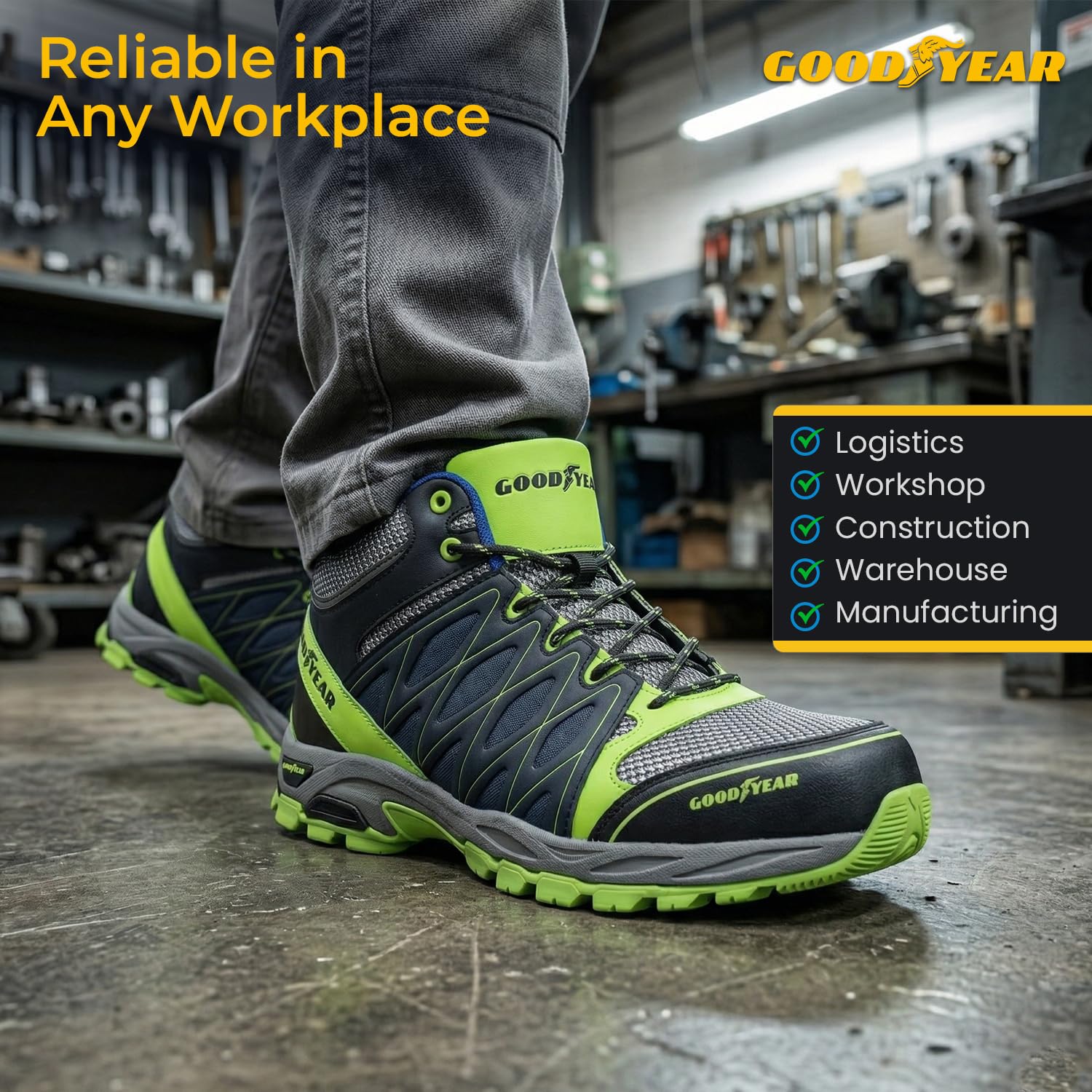 Goodyear Herren-Sicherheitsschuhe S1P SRA HRO Sicherheitszertifizierte Arbeitskleidung Metallfrei Leicht Atmungsaktiv Bequeme Arbeitsschuhe
