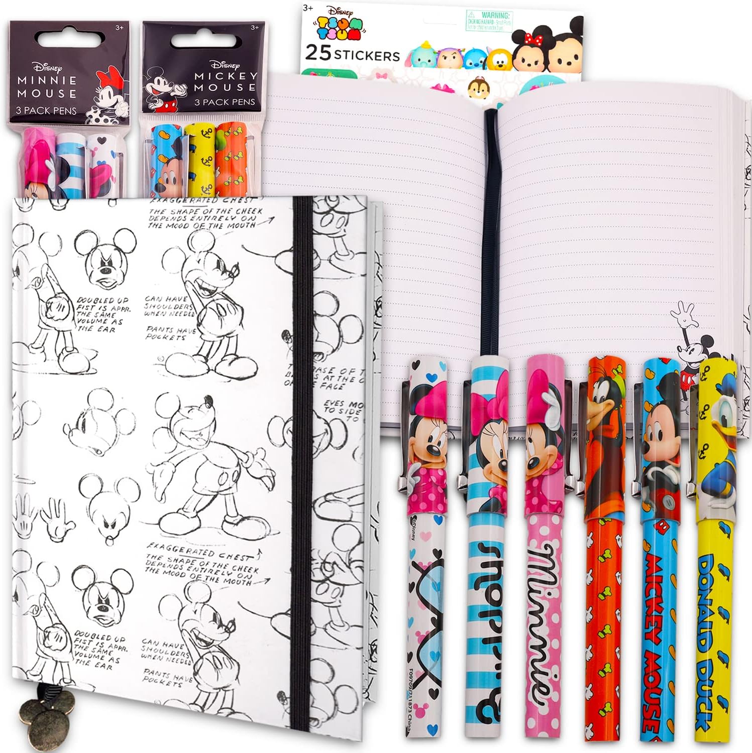Walt Disney Studio Mickey and Minnie School Supplies Bundle with Tsum Tsum Stickers - Minnie Mouse Notebook for Kids and Adults Mickey Mouse Spiral Journal
