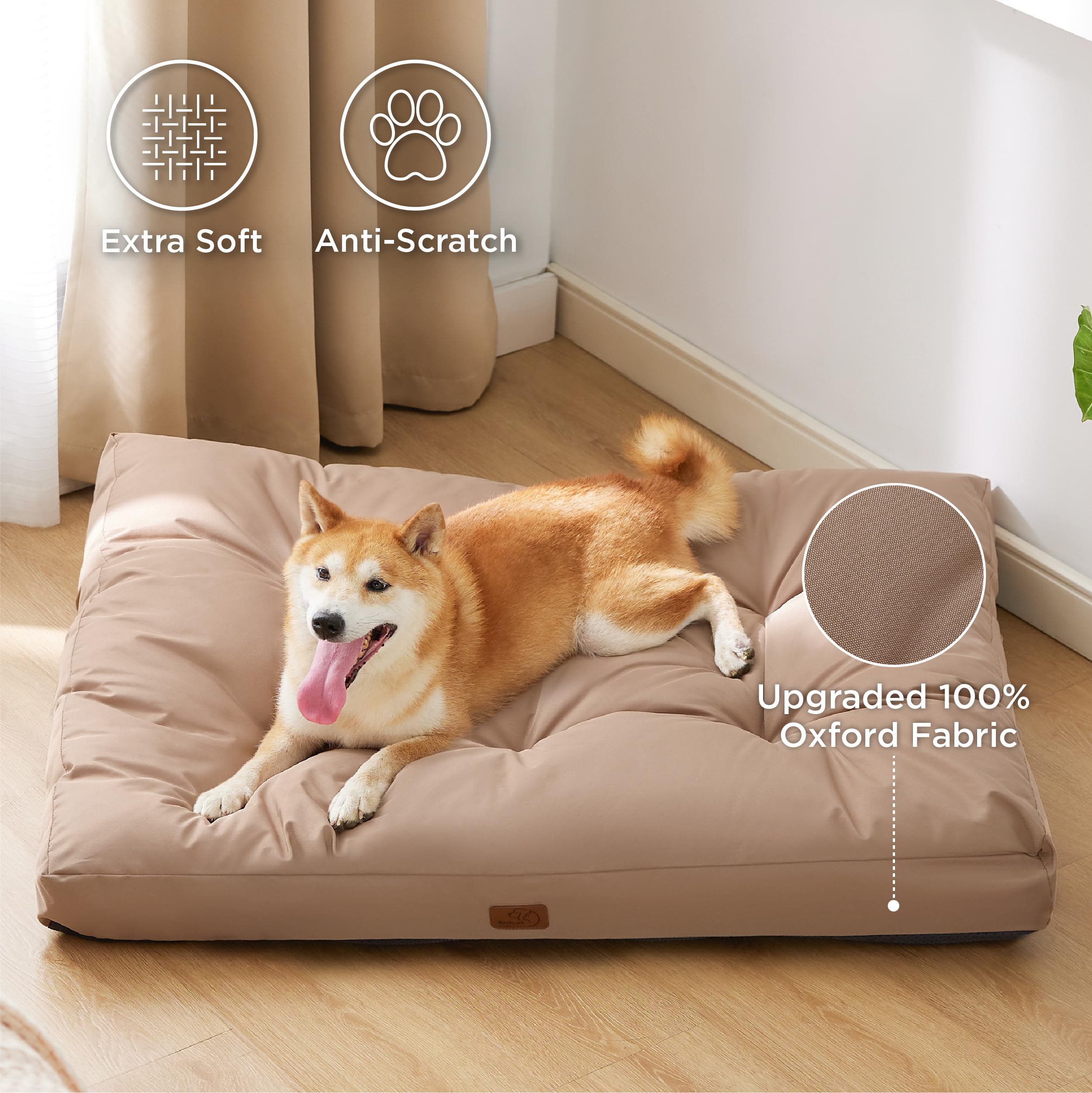 Bedsure - Cuccia impermeabile per cani, L, materasso lavabile in tessuto Oxford, cuscino per cani resistente all’acqua, per gabbie, grigio talpa caldo, 91 x 68 x 10 cm