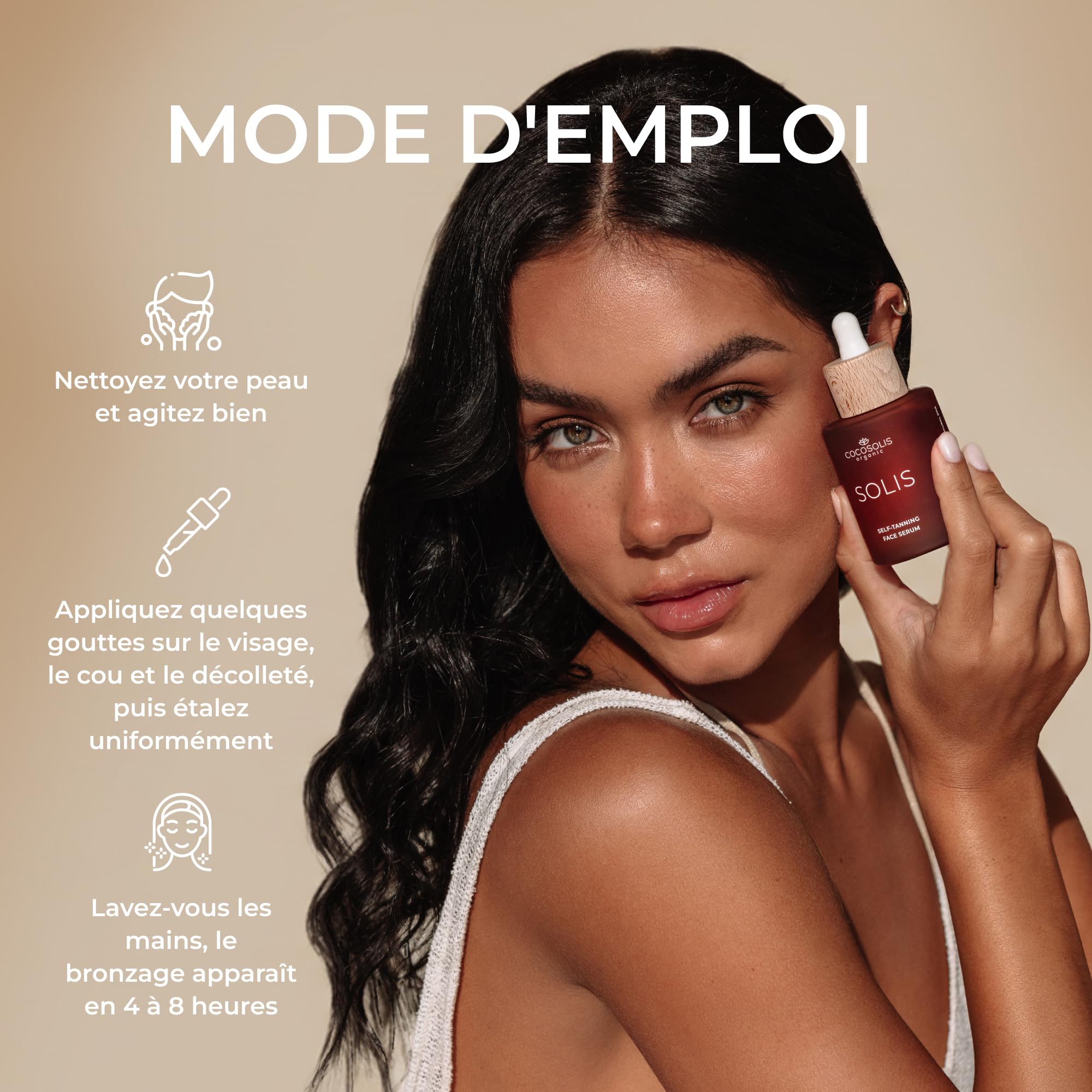 COCOSOLIS SOLIS Self-tanning Face Serum, autobronzant et soin pour le visage, gouttes autobronzantes pour un bronzage personnalisé et intense en quelques heures, longue durée, sans traces