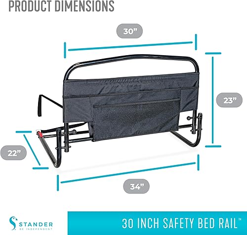Miniatura 7 de Stander Barandilla de seguridad de 30 pulgadas con bolsa acolchada, riel de seguridad plegable para adultos, personas mayores y ancianos, asa de