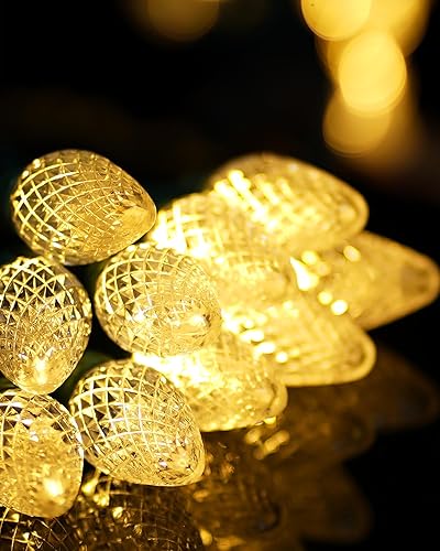 C7 - Tira de luces LED de Navidad, 25.16 pies, 50 luces LED conectables para interiores y exteriores, luces de Navidad blancas cálidas para casa,