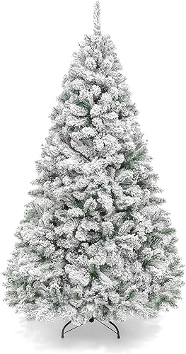 Best Choice Products Árbol de Navidad artificial flocado, pino sin iluminación de alta calidad de 9 pies con ramas completas, soporte de metal,