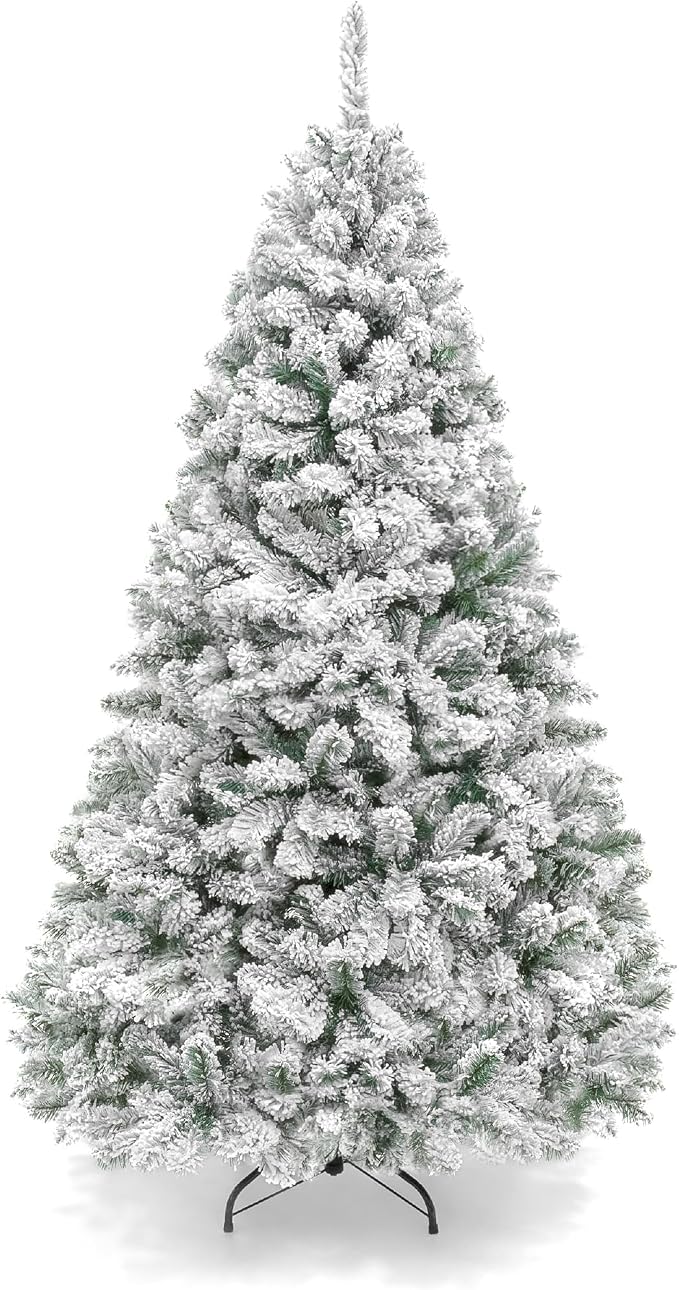 Best Choice Products Artificial Flocked Christmas Tree, 6ft Premium Unlit Pine Holiday Décor w/Full Branches, Metal Stand - Green