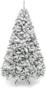 Best Choice Products Artificial Flocked Christmas Tree, 4.5ft Premium Unlit Pine Holiday Decor w/Full Branches, Metal Stand - Green