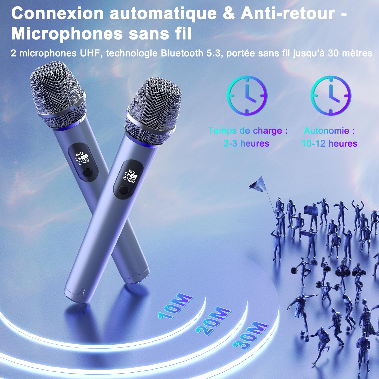 HWWR Machine Karaoke avec 2 Micro sans Fil et Télécommande, Enceinte Karaoké Bluetooth 5.3 avec Support Tablette et Lumière RVB, Système TWS PA 150W Haut-Parleur pour Adultes et Enfants (Noir)