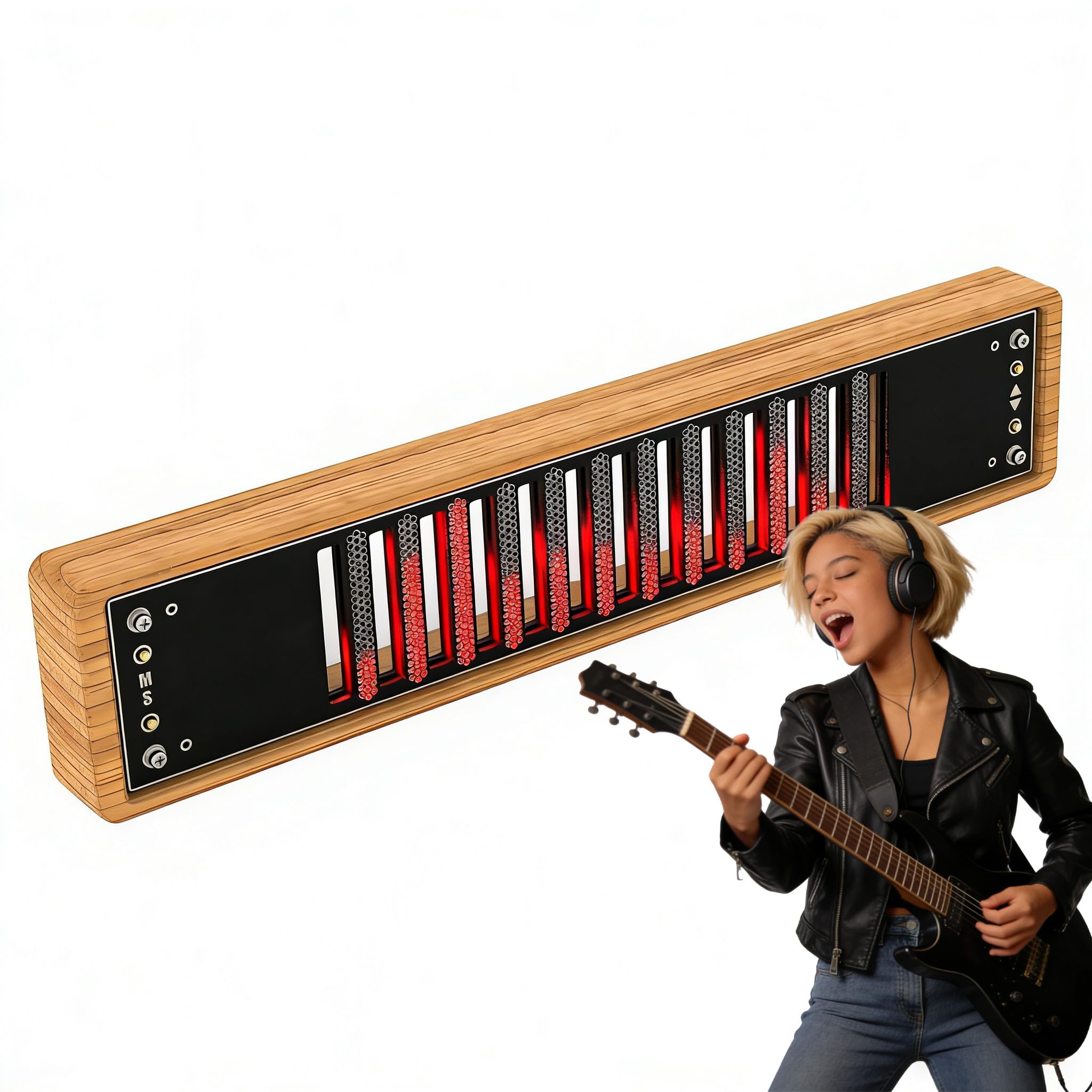 AVSMGP Musikspektrum-Anzeige Mit Dynamischer RGB-Beleuchtung, Digitaler Audio-Spektrumanalysator Mit Holzsockel AGC-Automatik- Farbenfroher Rhythmus Für Gaming, Studio, Zuhause Und Dekoration