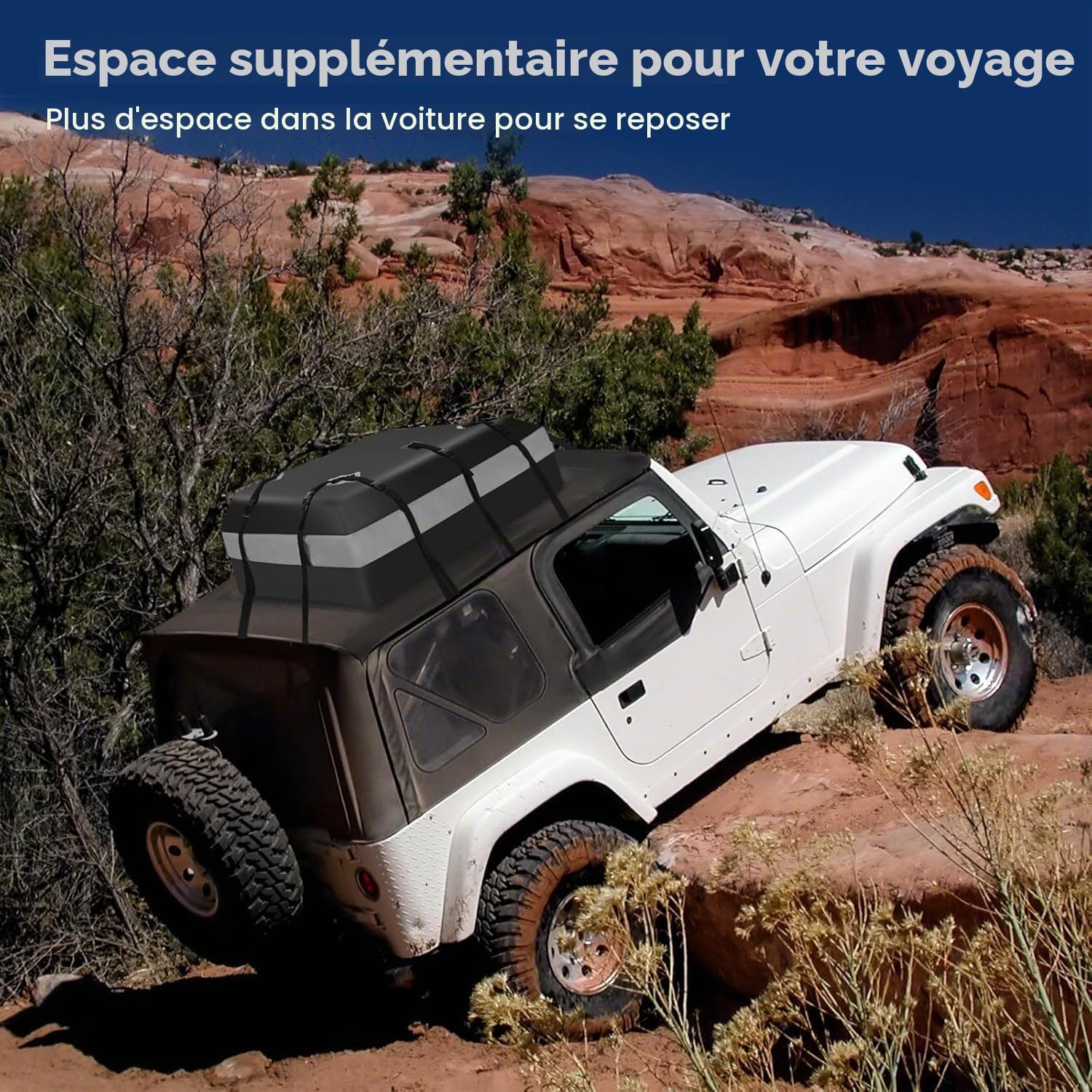 FANTASK Coffre de Toit avec Serrure à Combinaison pour Tous Les véhicules avec/sans Barres de Toit - 420 l - Étanche - avec 6 Crochets de Porte - Tapis antidérapant et Sac de Transport - Pliable