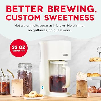 DASH Summer SippersTM Iced Tea Maker and Iced Coffee Maker - Dissolves Sugar, Brews Over Ice - Reusable Coffee Filter for Grounds, Loose-Leaf Tea & Bags - Two 32oz Pitchers & Infuser Cylinders