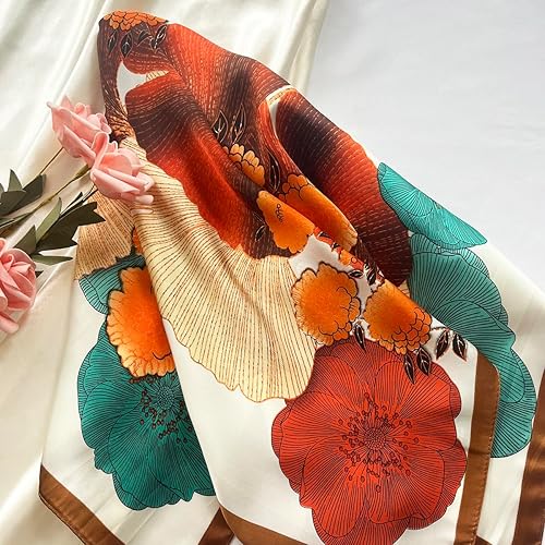 Miniatura 258 de FONYVE - Pañuelo de satén sedoso de tamaño mediano para mujer, cuadrado, 27.5 x 27.5 pulgadas