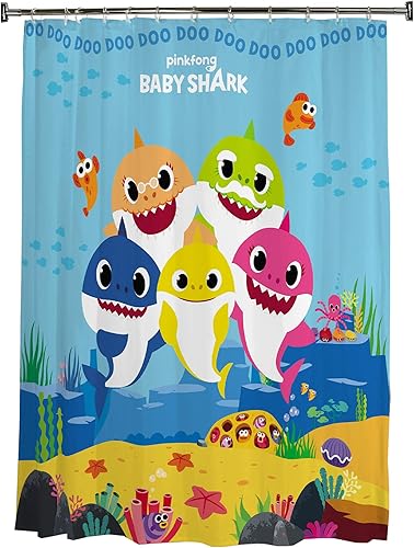 Franco Cortina de ducha de tela decorativa para baño, 72 x 72 pulgadas, Baby Shark