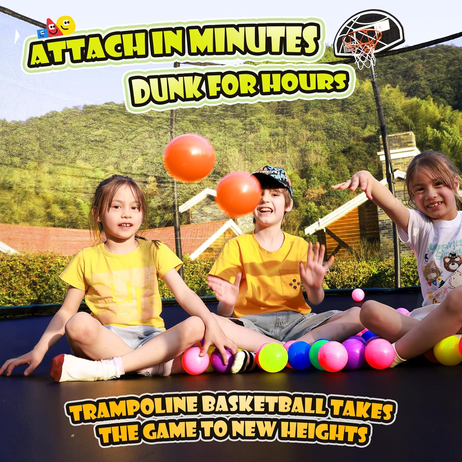Lyromix 12 14 15 16FT Trampoline Outdoor with Basketball Hoop, Trampoline with Lights for Kids and Adults, Recreational Trampolin with Sprinkler, Stakes