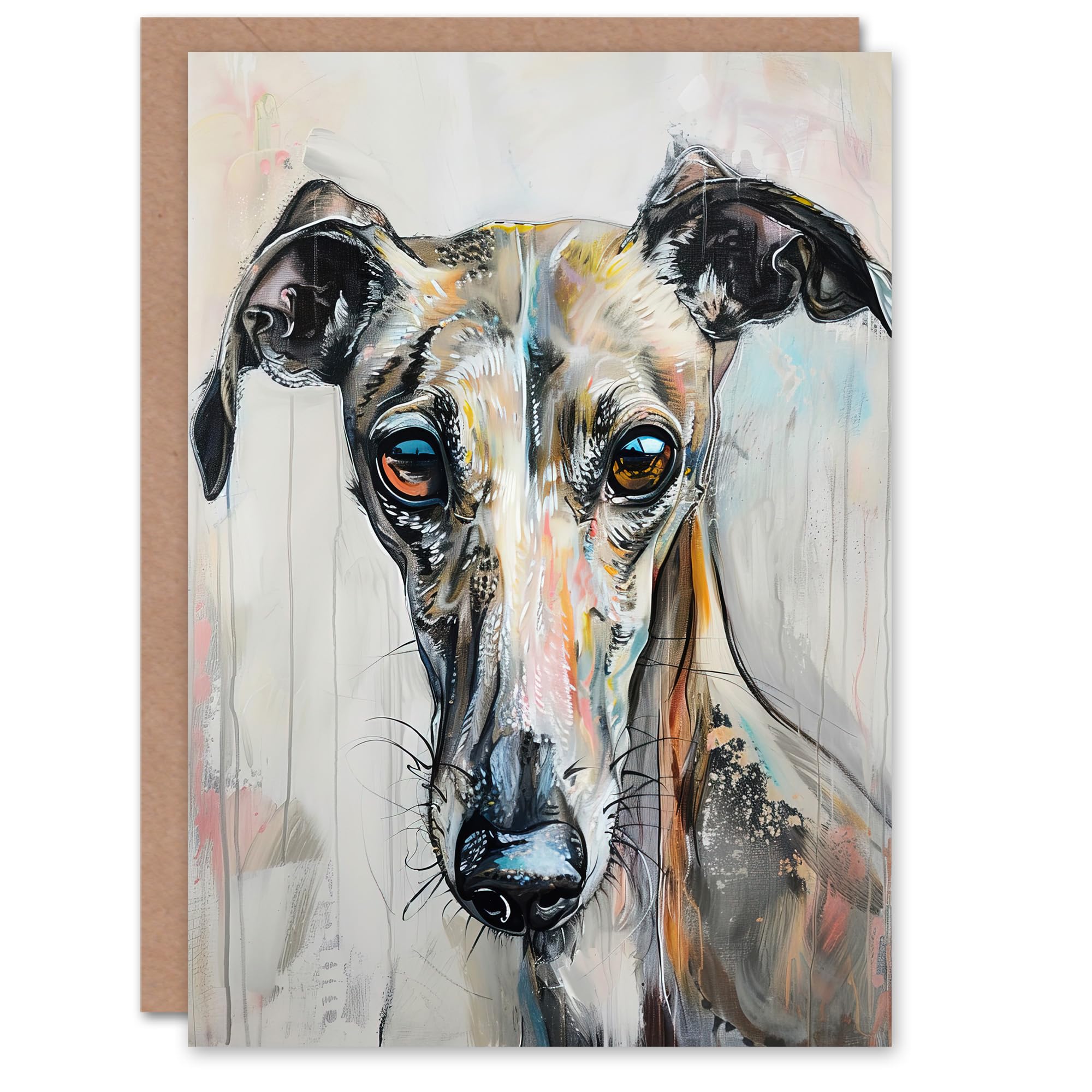 Artery8 Greyhound Whippet Dog Lover Cute Pet Portrait Greeting Birthday Card Him Her All Blank