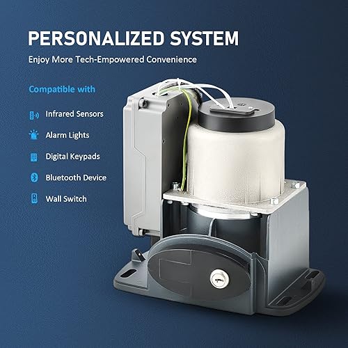 Miniatura 7 de CO-Z Abridor de puerta corredera accionado por bastidor de 1400 libras con sistema de alarma, abridor automático de puerta de 280 W con controles