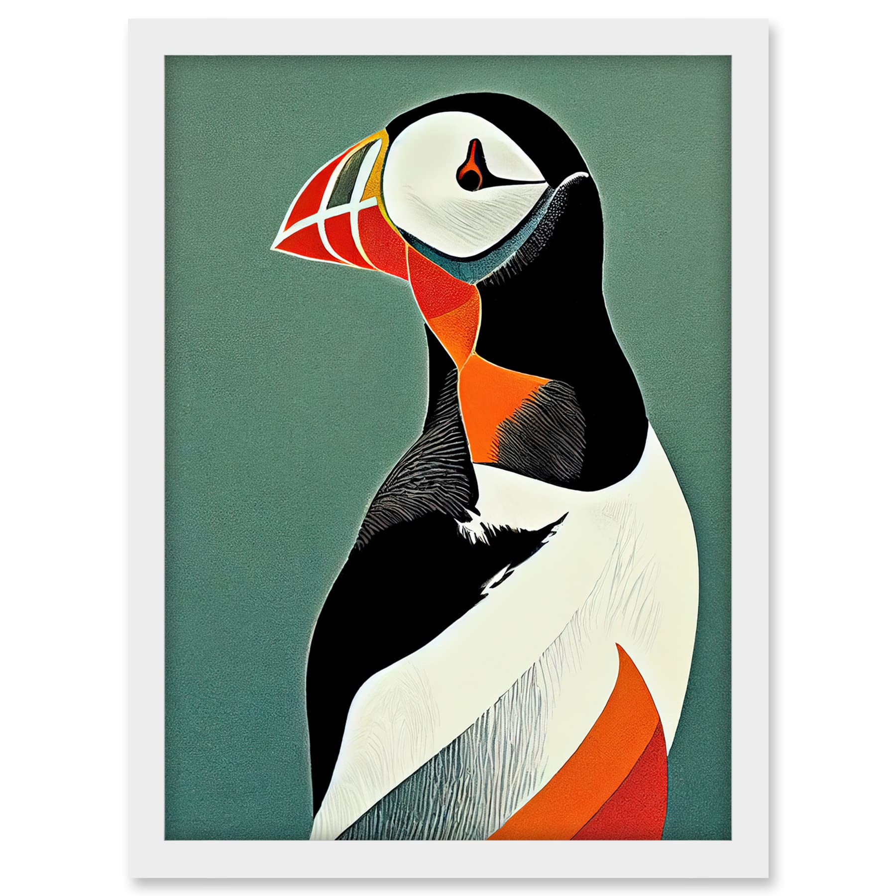 Wee Blue Coo Bright Bold Colourful Atlantic Puffin Bird Portrait Artwork Framed A3 Wall Art Print