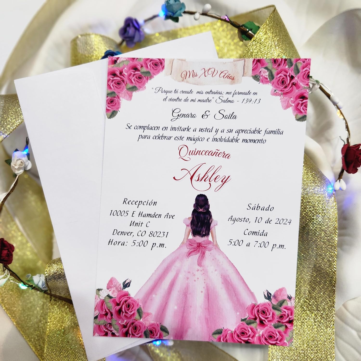 Invitaciones de Quinceañera Personalizadas en Español – Set de 20 Tarjetas con 20 Sobres – Diseño Elegante para XV Años (Rosado)