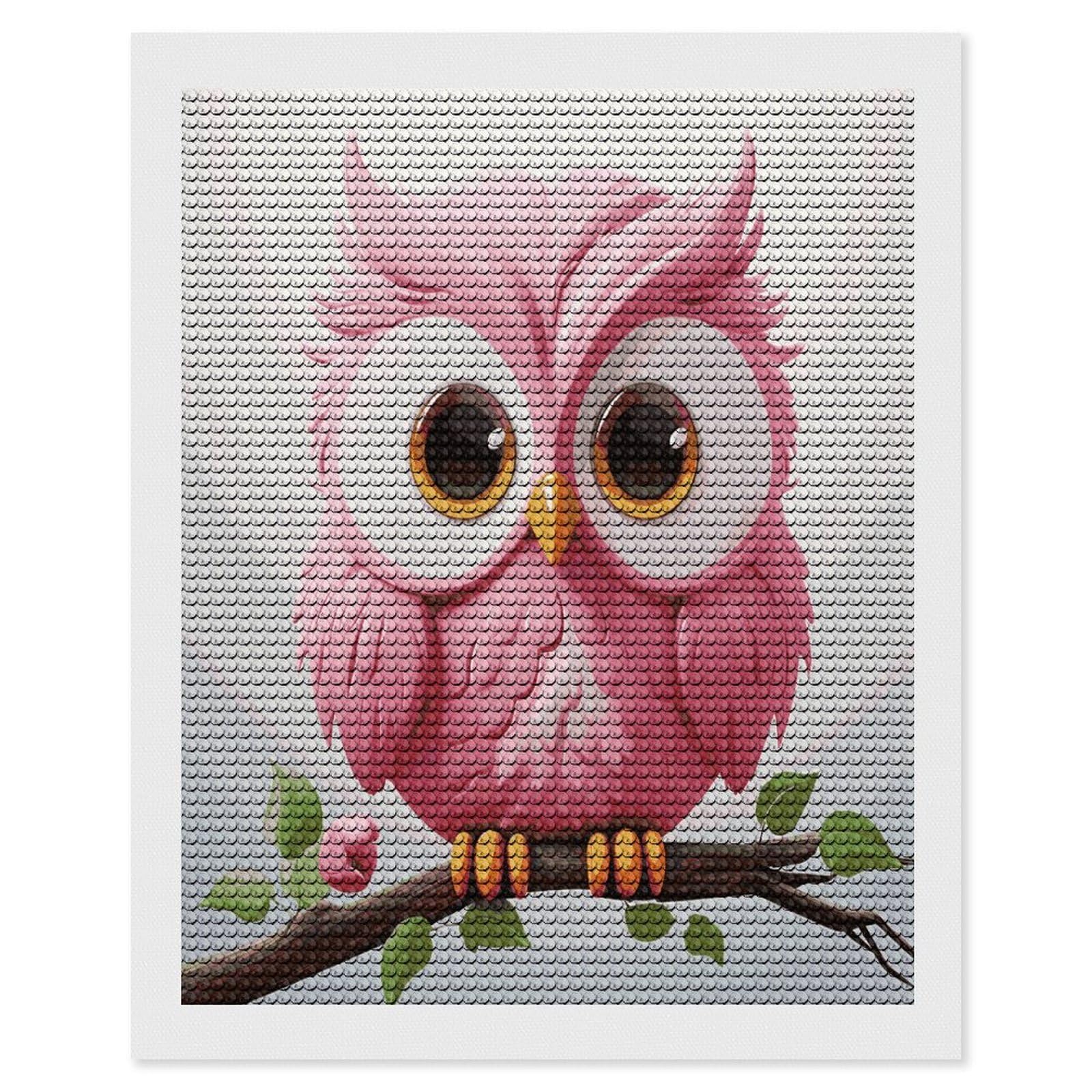 JTREHY A Pink Owl Diamond Art Kits Personalized DIY Round Diamond Painting Kits for Beginner Full Drill Diamonds Dots Paintings for Adults Gem Art Crafts Home Decor