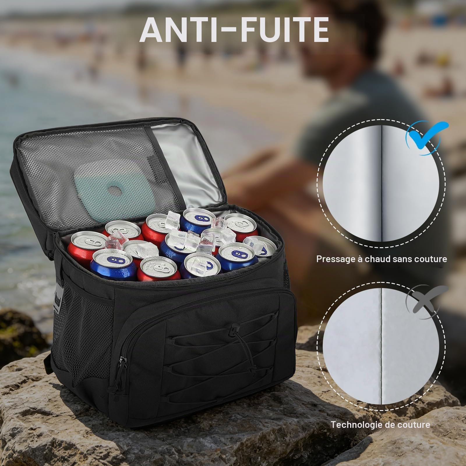 Sac à Dos Isotherme Tactique Cooler à Deux Compartiments Sac a Dos Glaciere Petit Sac Pique Nique avec 2 Compartiments Isotherme pour Hommes Femmes pour Déjeuner, Travail, Plage
