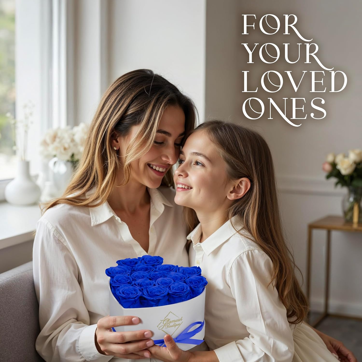 GLAMOUR BOUTIQUE Preserved Roses in a Box - Gifts for Her, Wife & Mom, Rose Flowers Forever Decor for Birthday Gift, Get Well Flower Bouquet Cased in White Box with Cover, Blue, 16 (Color-Treated) - Image 5