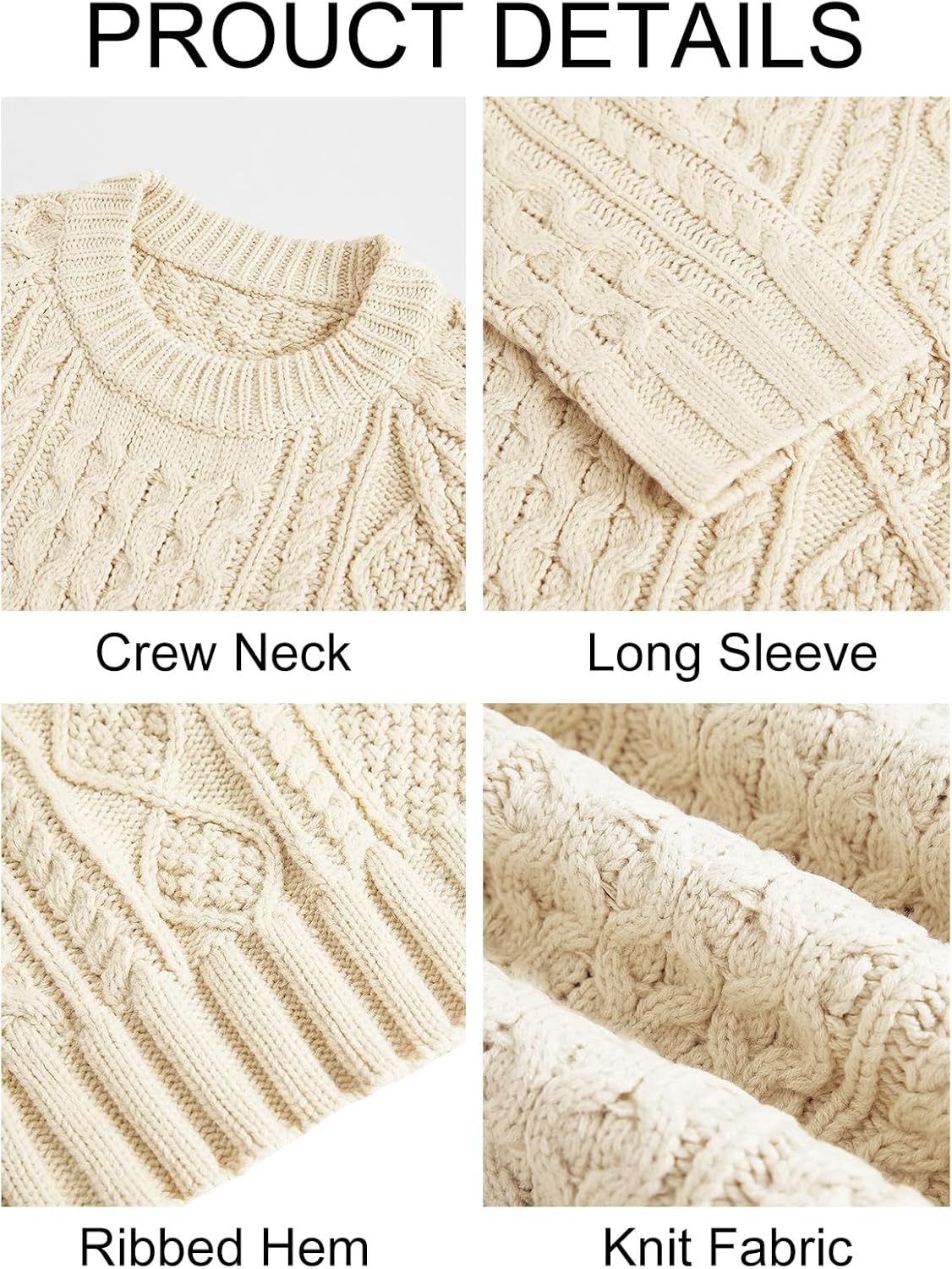 Runcati Mens Long Sleeve Cable Knit Pullover Sweater Fisherman Twist Patterned Crewneck Sweater - Image 6