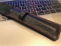 Vista 6 de DiLoro Estuche organizador de cuero de grano completo para bolígrafo individual (negro con rojo)