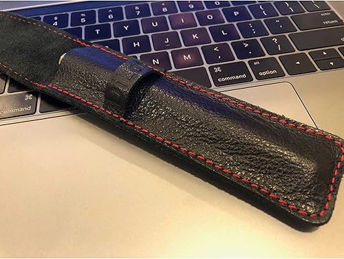 Miniatura 6 de DiLoro Estuche organizador de cuero de grano completo para bolígrafo individual (negro con rojo)