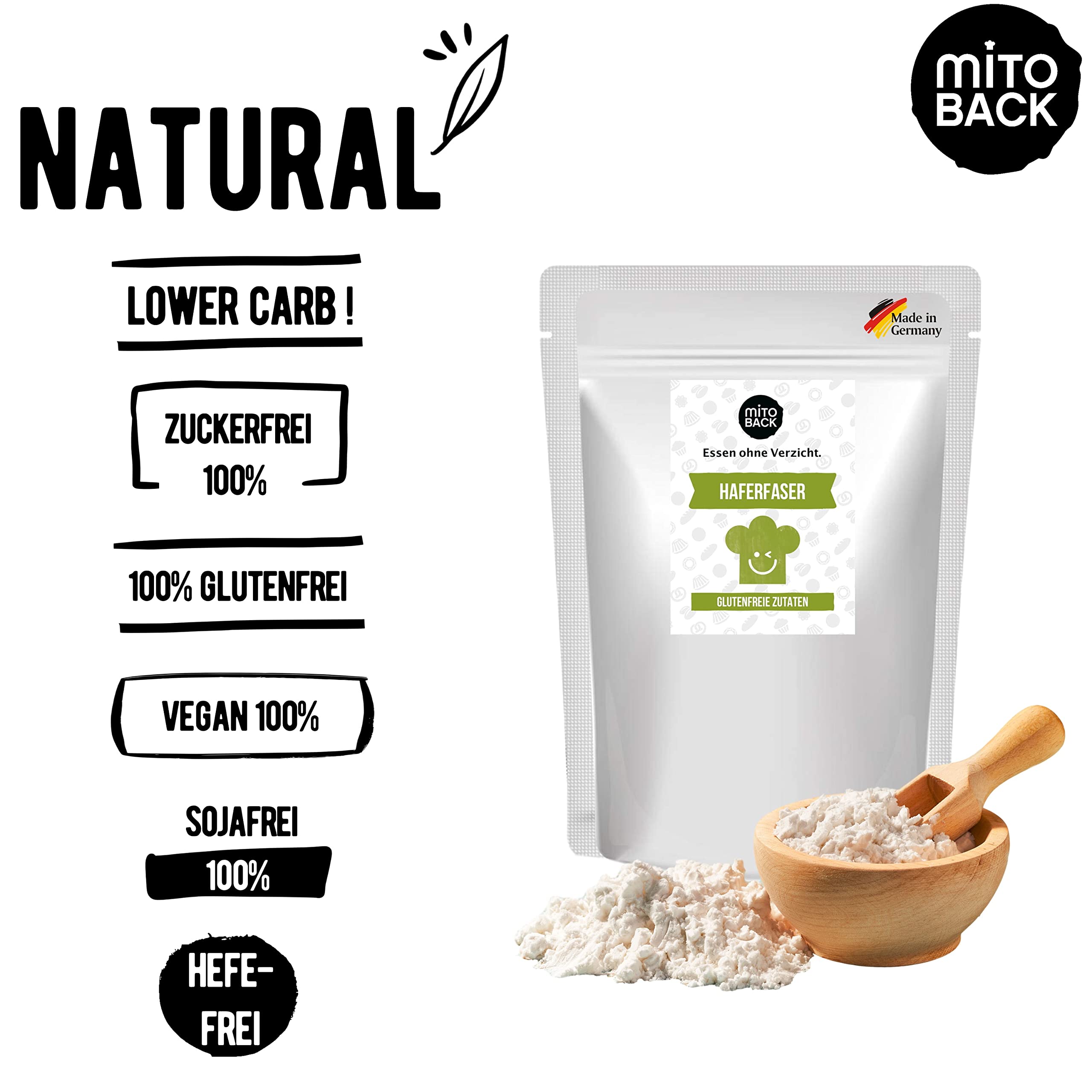 MITOBACK - Haferfaser zum Backen in 2 x 350 g Packung - Haferfasern ideal für Brot & Backwaren - Hafer Fasern für eine perfekte Textur (Lower Carb, Ballaststoffreich, Vegan, Glutenfrei, Kalorienarm)