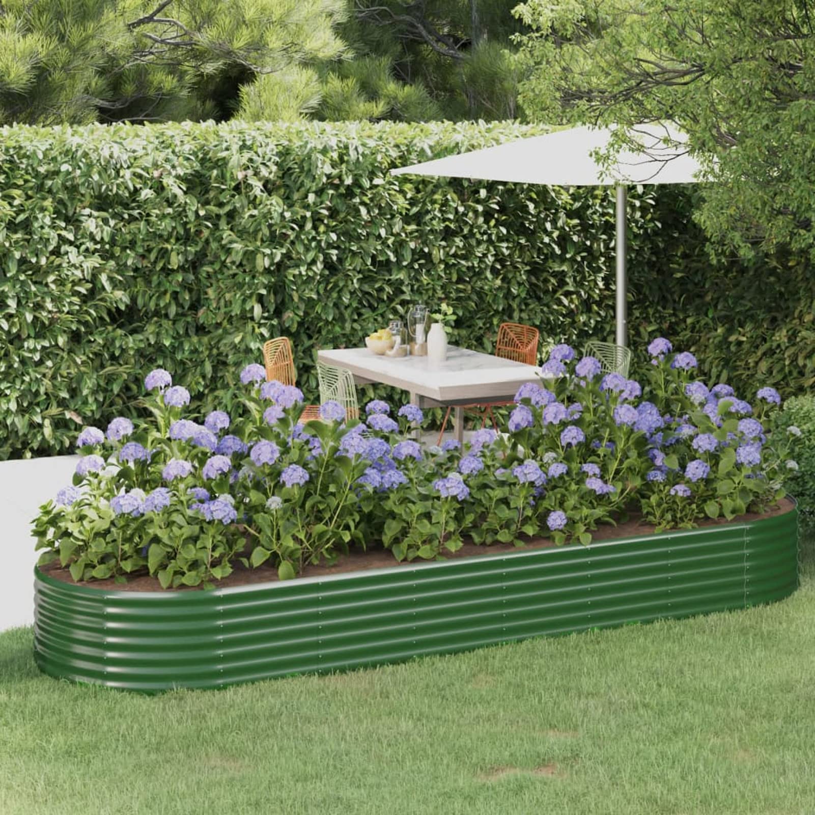 IKAYAA Raised Beds for Garden Metal Raised Bed Galvanised Steel Outdoor Planters Garden Planter for Herb Growing Fruits Flower -green-322 x 100 x 36 cm