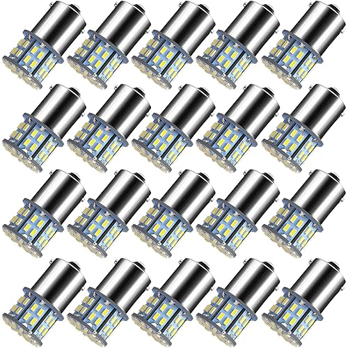 1156 1141 1003 7506 BA15S LED Bulbs Super Bright 3014 50-SMD LED Replacement for 12 Volt RV Camper Trailer Boat Trunk Interior Lights (White, 20)