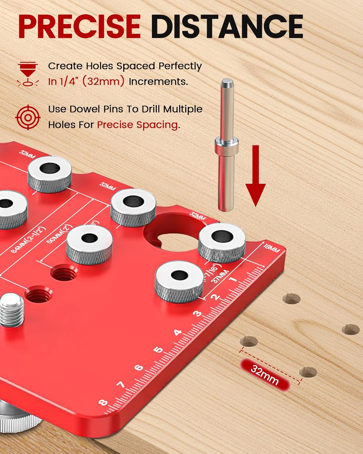 TANYO Shelf Pin Jig and Hinge Jig 2 In 1, 1/4 Inch Adjustable Shelf Pin Drilling Jig, Aluminum Shelf Jig for 5mm Straight Holes, Cabinet Hardware Jig Woodworking Tool Drill Guide