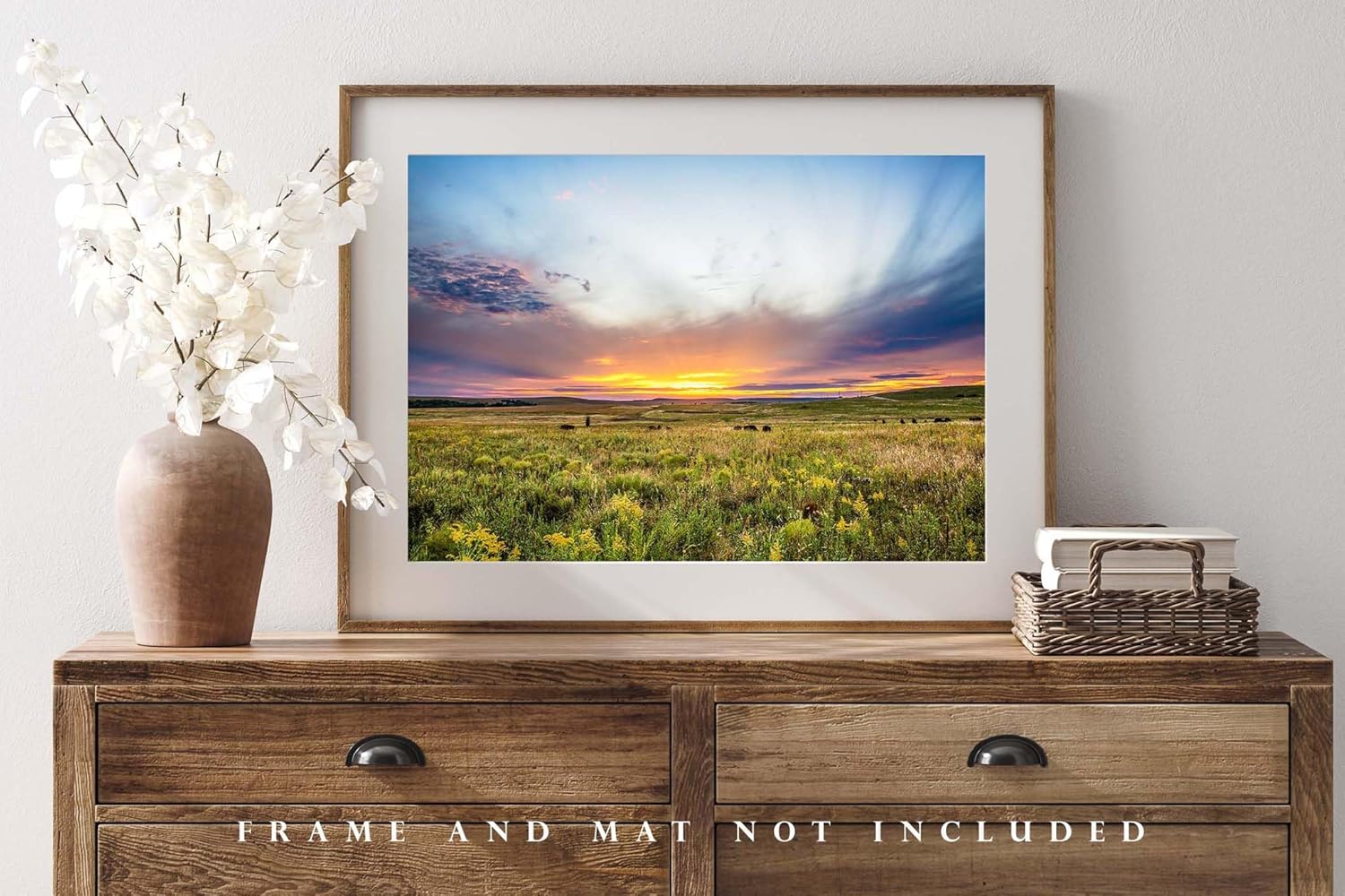 Great Plains Photography Print (Not Framed) Picture of Scenic Sunset over Tallgrass Prairie on Autumn Day in Oklahoma Landscape Wall Art Western Decor (24" x 36")